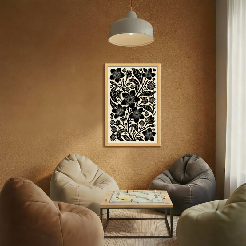 Plantes et fleurs à motif floral noir sur fond crème