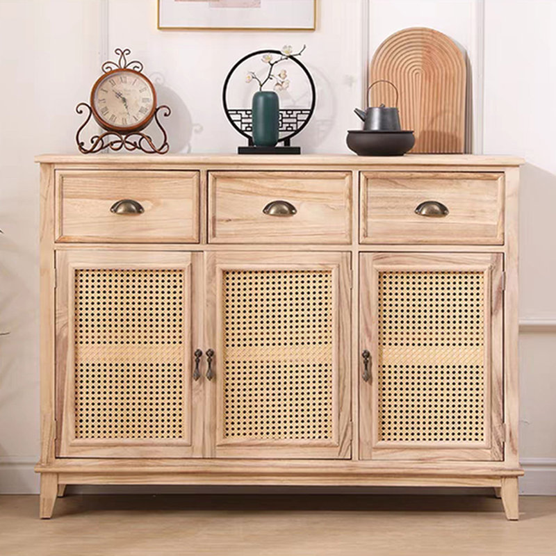 Buffet en bois massif et rotin Burlywood, Naturel