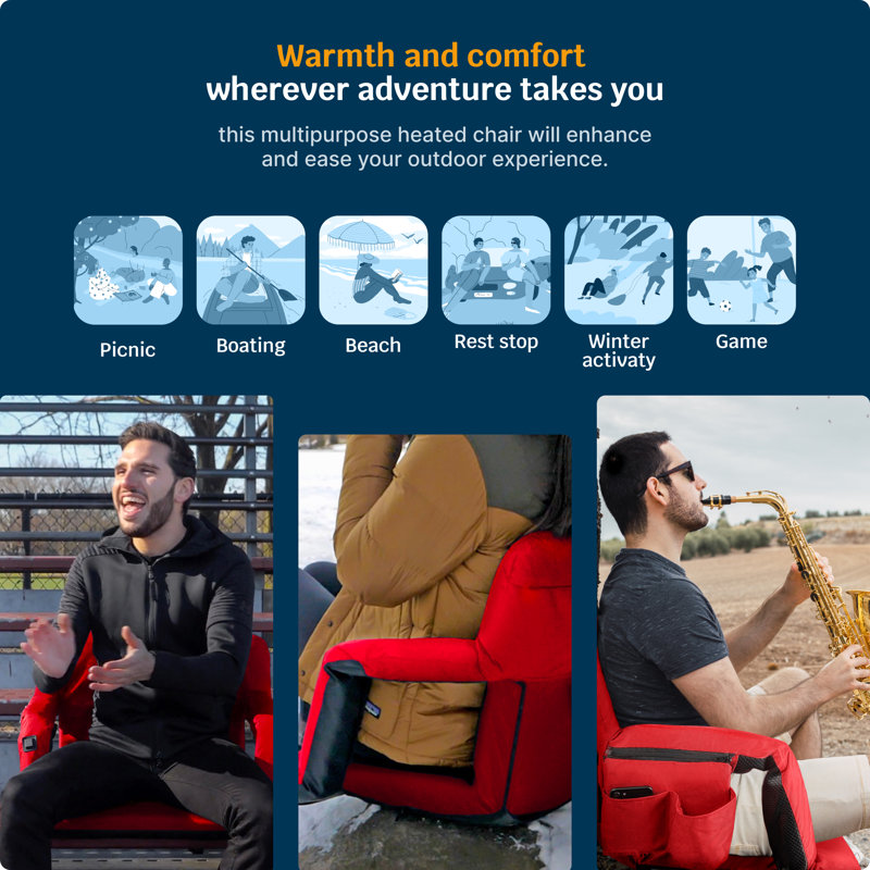 Siège inclinable chauffant Alpcour - siège pliable imperméable avec rembourrage épais et dossier, Rouge