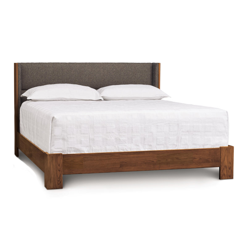 Sloane Upholstered King Wingback Bed, Natural Walnut, California King, Fabric Hemp