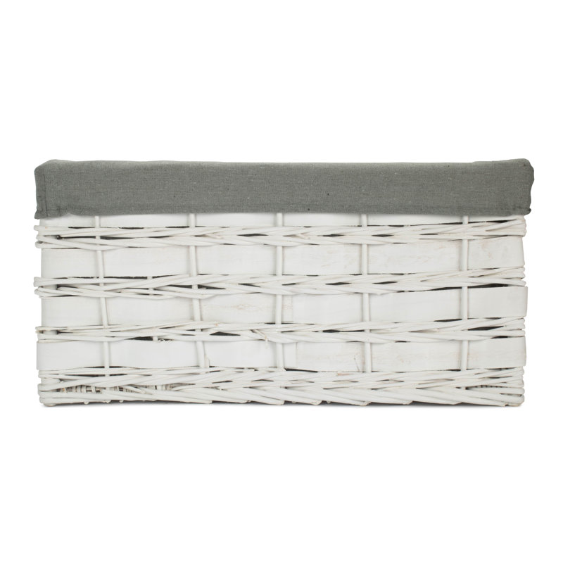 Wicker Lined Scandi Style Storage Basket, 17cm H x 33cm W x 20cm D, White Scandi/Grey