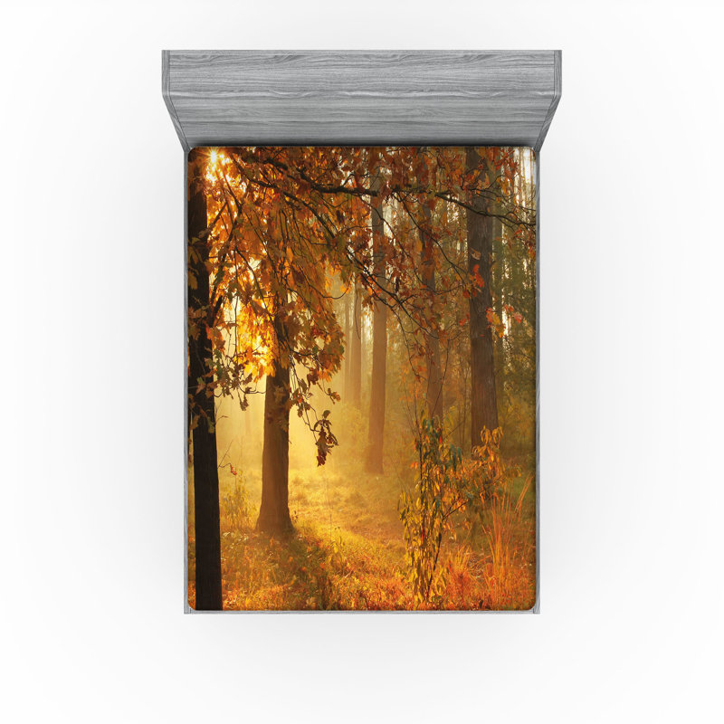 Ensemble de 2 draps-housse Ambesonne Fall Misty Autumnal Forest Orange Brun Vert