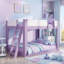 Lit superposé convertible en bois, format simple, avec échelle réversible et barrières de sécurité, violet et blanc.-1500078362-1500078363