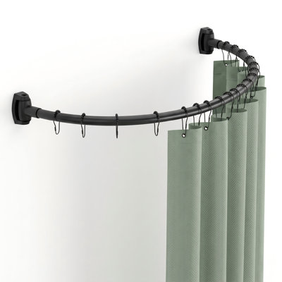 Tringle à rideau de douche noire incurvée pour salle de bain, réglable de 40 à 72 pouces, ronde de 0,9 mm avec supports rotatifs pour plus d'espace, nécessite un perçage