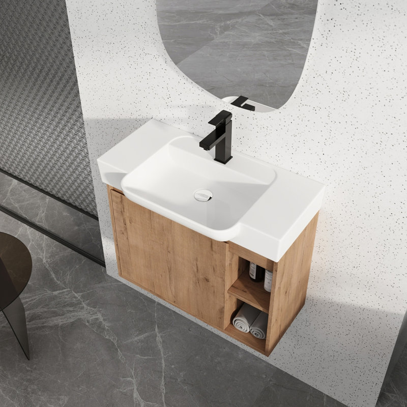 Meuble-lavabo mural 28 po avec lavabo en céramique blanche et porte à fermeture en douceur, emballage KD