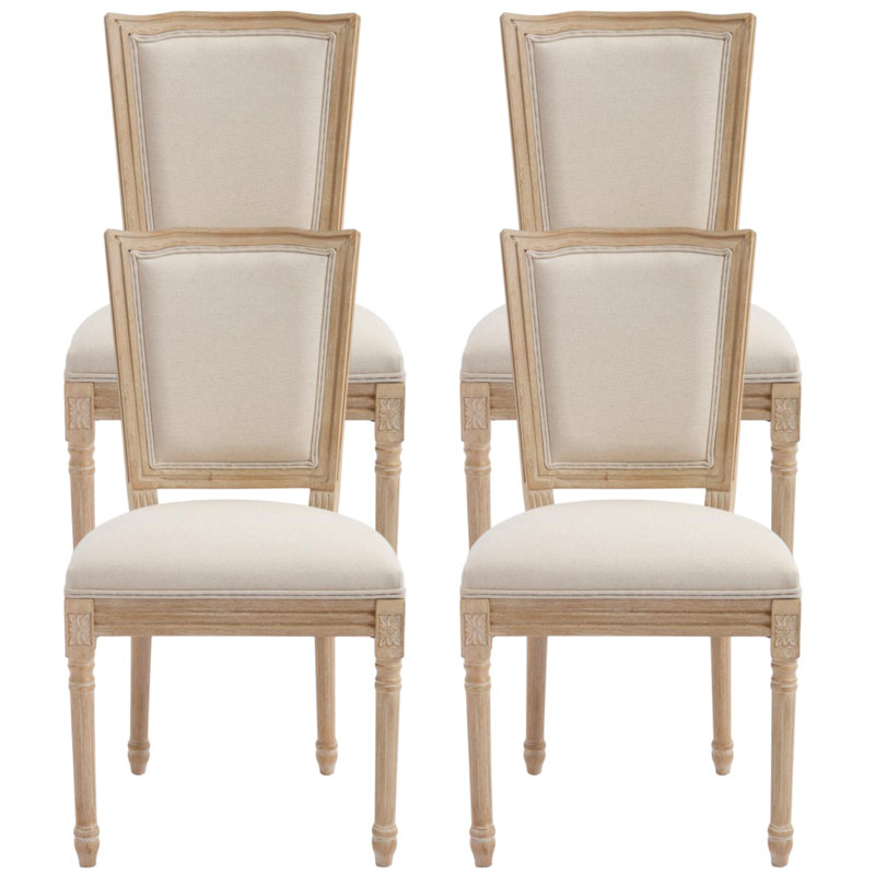 French Country Dining Chairs Set Of 2, Upholstered  Chairs With  T-Shaped Back, Wire Drawing And Carving Techniques ,Disassemblable ,  For Living Room, Kitchen , Restaurant Use