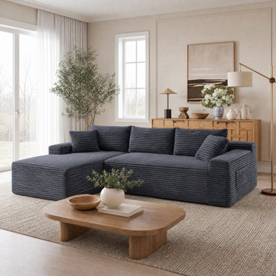 Canapé modulaire en L Corduroy avec méridienne orientée à gauche