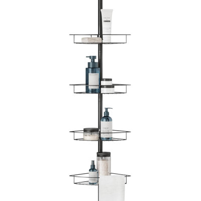 Adjustable Tension Pole Shower Caddy With 4 Spacious Baskets And Built-In Towel Bar, Rust-Resistant Bathroom Storage Organizer For Shower Essentials