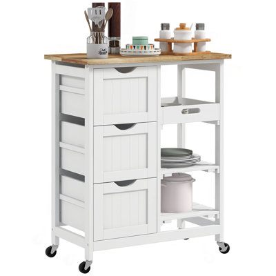 Rolling Kitchen Island Cart, Bar Serving Cart With Drawers