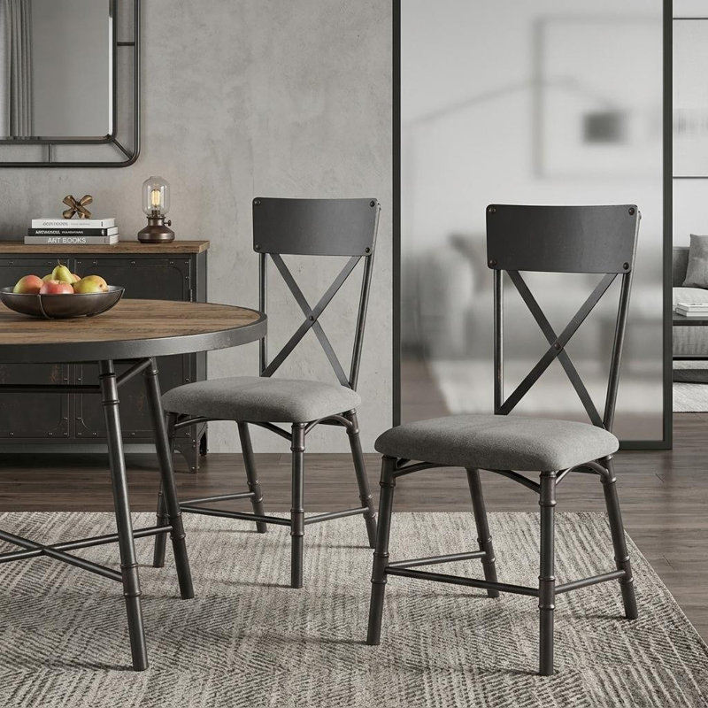 Ensemble de deux chaises d'appoint en tissu à dossier croisé gris et noir