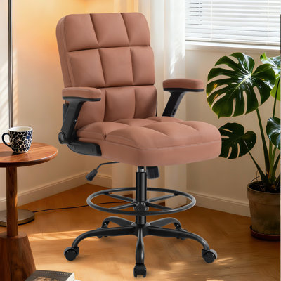 Chaise de dessinateur, chaise de bureau haute pour bureau debout avec accoudoir rabattable et repose-pieds. Fauteuil ergonomique ergonomique en fausse fourrure avec support lombaire