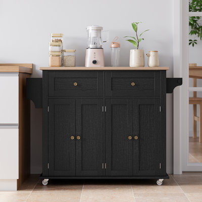 Îlot de cuisine mobile avec côtés rabattables, meuble de rangement roulant avec tiroirs et placards, îlot de cuisine sur roulettes pour la cuisine à domicile