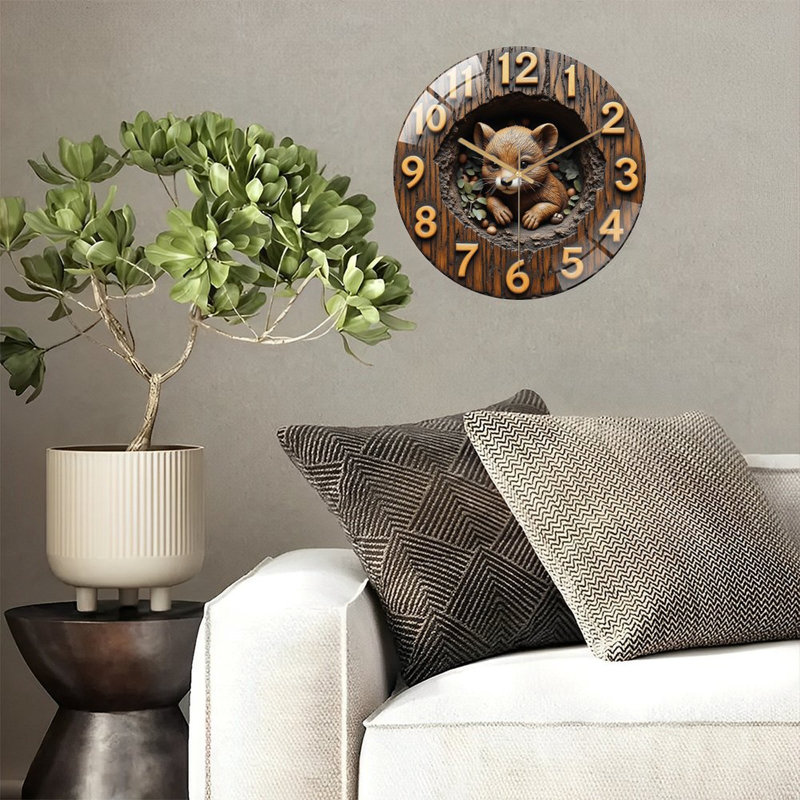 Horloge murale en bois avec motif animal mignon et art numérique - Horloge murale moderne en verre 12 po