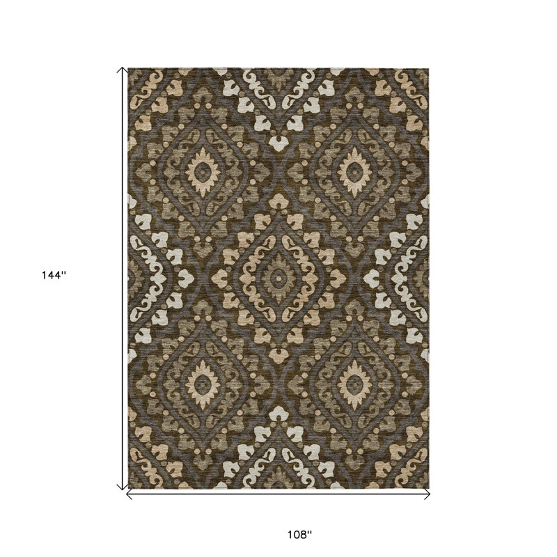 Tapis intérieur lavable floral taupe et gris 9 'X 12'