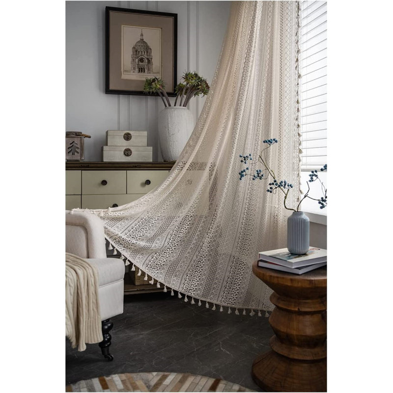 Mely Semi Sheer Curtain Pair, 59" W x 84" L, Beige