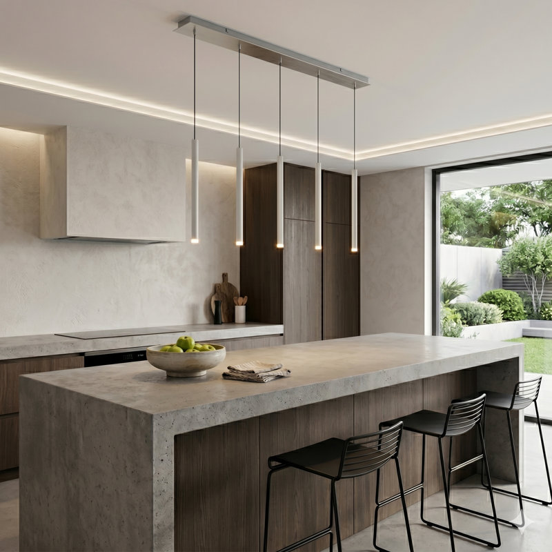 Luminaire suspendu cylindrique à DEL 5 lumières pour îlot de cuisine Baileyton, Blanc