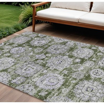 Tapis intérieur lavable floral 8 pi x 10 pi gris