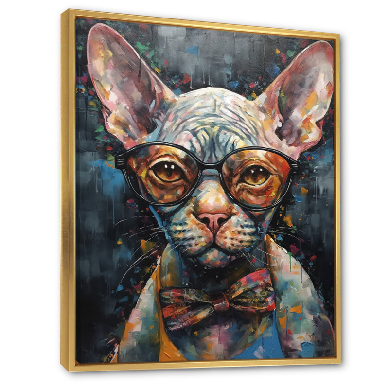 Chat froid avec lunettes de soleil III - imprimé, H 32 po x l 16 po x P 1 po, Cadre flottant doré