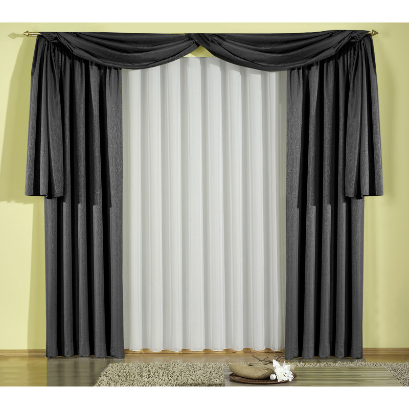 Friedland Synthetic Window Scarf, Single Panel, Opaque, 500cm Width x 135cm Drop, Black