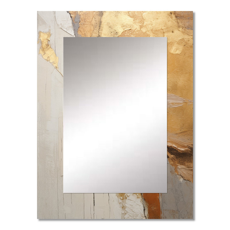 Abstract Beige Gold Road Collage V - Abstract Collages Decorative Mirror, Modern Wall Mirror, Printed Metal Art, 32" x 24"
