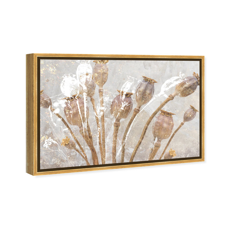 Coquelicots dorés - reproduction sur toile, H 30 po x l 45 po x 1,5 po, Toile encadrée d'or