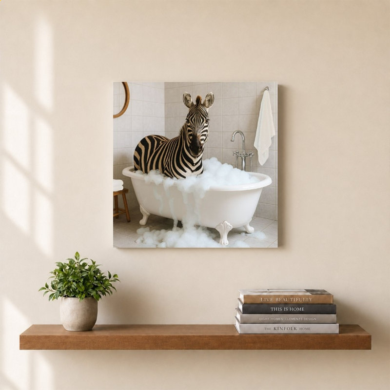 «Zebra In Bubble Bath» par Kathy Mansfield - impression sur toile, 30" H x 30" W