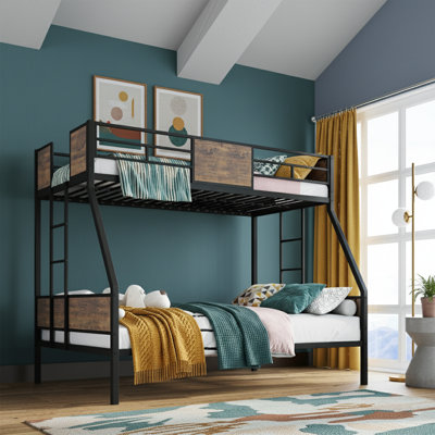 67" H Twin Over Full Bunk Bed, Metal Frame, 350 lbs Capacity, Brown
