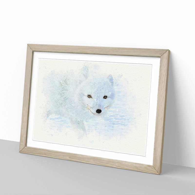 Winter Fox in Abstract - Picture Frame Graphic Art Print, Oak, 35cm H x 50cm W x 2cm D