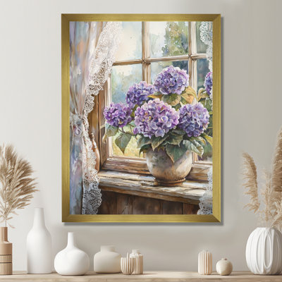 Hortensias par la ferme fenêtre II - décoration murale florale