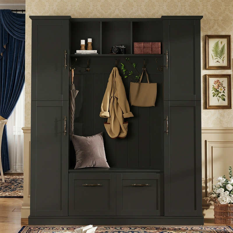 Hall Tree With Storage Bench, Entryway Organization, Cabinets With Adjustable Shelves, Open Cubbies, Modern Farmhouse, Mudroom