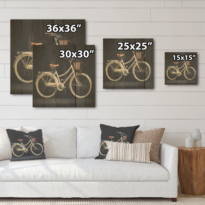 Ivoire, parcours de vélo I - art mural en bois de bicyclette sur bois de pin naturel, H 15 po x l 15 po