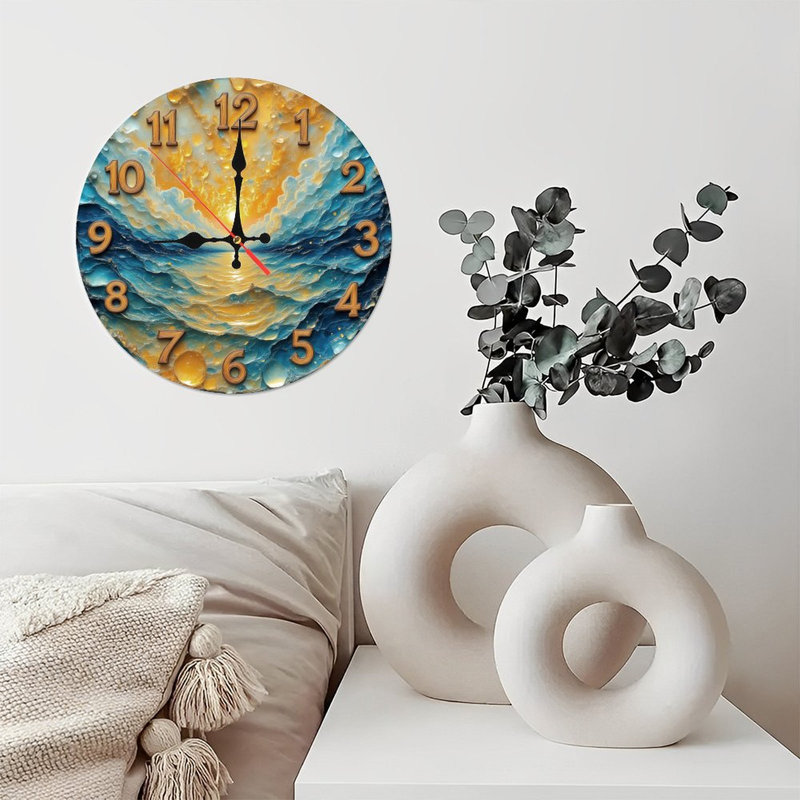 Horloge avec coucher de soleil et paysage marin