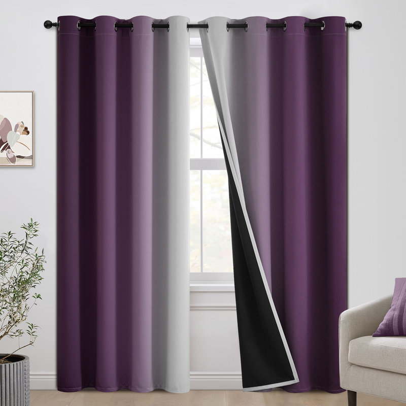100% Blackout Ombre Curtains,Room Darkening Grommet Gradient Drapes for Bedroom, 52" W x 84" L, Purple