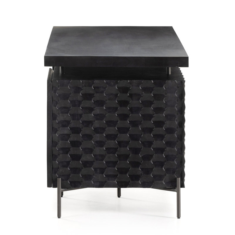 Raffael Solid Wood Credenza Desk, Black Wash