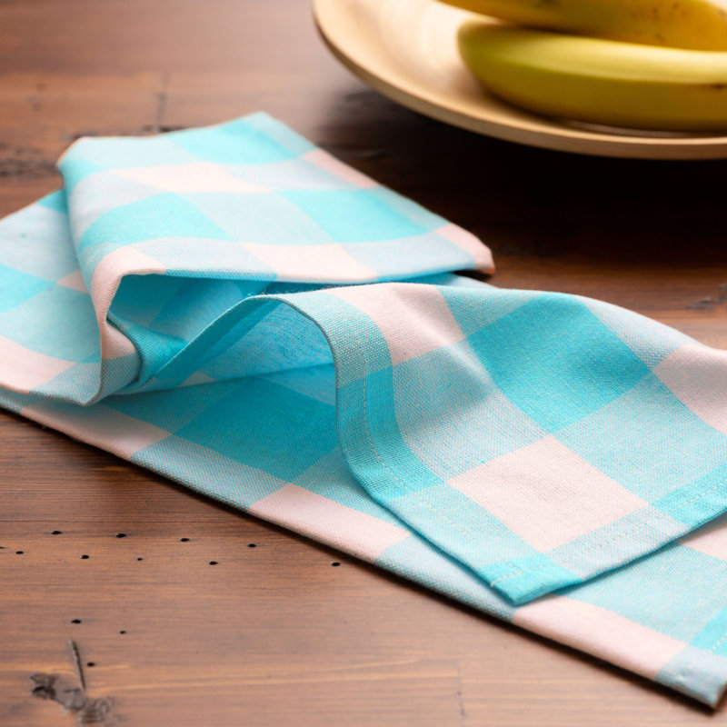 Cotton Plaid Tea Towel Kitchen Towel, Aqua