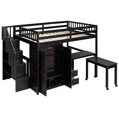 Full Size Loft Bed With Stairs, Bookshelf, Drawers, Desk & Wardrobe In For - Space Practical Teens Integrated And Stylish Bedroom Feature