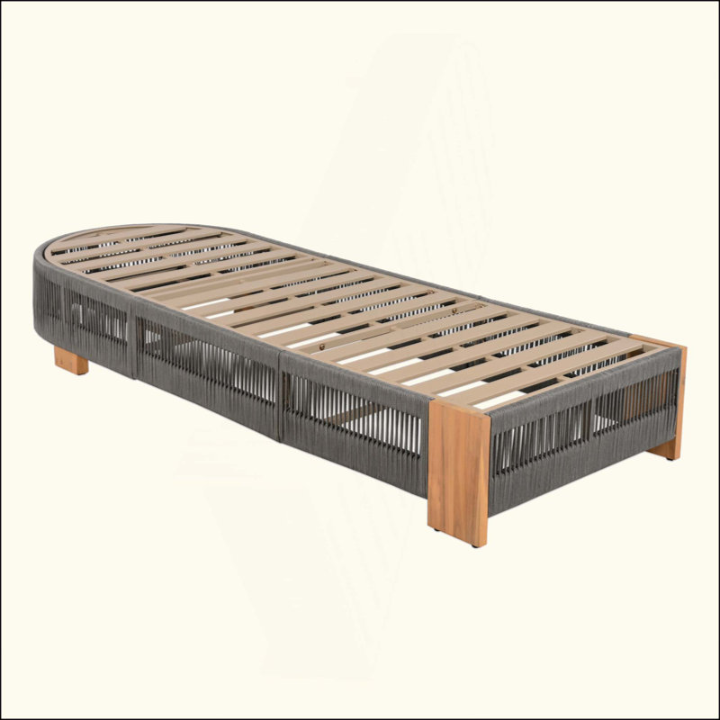 Outdoor  Acacia Wood Patio Adjustable Lounge Chair - Uncushioned For Backyard Pool Garden-Rope & Iron, Gray/Natural