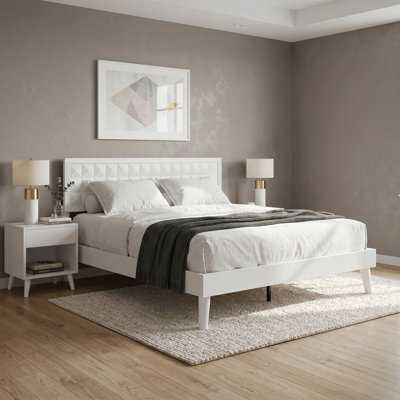 Diamor Modern Solid Wood King Bed Frame with Headboard, DIB-40-K, Platform Bed, No Box Spring Needed, Classic White Oak