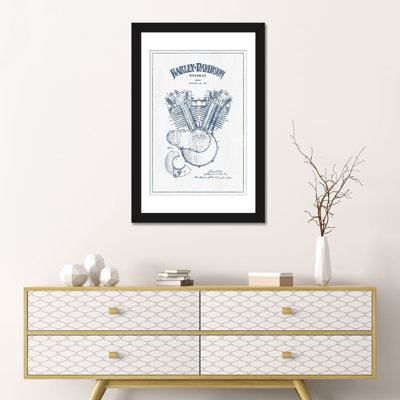 «Harley-Davidson Motorcycles (Ink) I» par Aged Pixel - reproduction d'art sur toile tendue