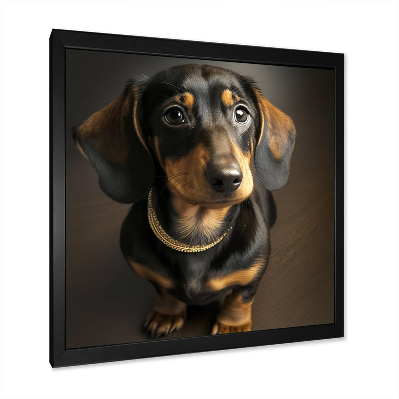 Portrait de Daschund - reproduction sur toile, Impression noire sur toile encadrée, H 16 po x l 16 po x P 1 po