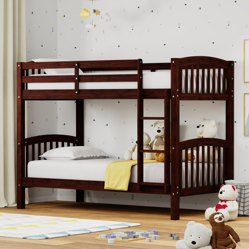 Kintzel Solid Wood Twin Over Twin Bunk Bed, Espresso