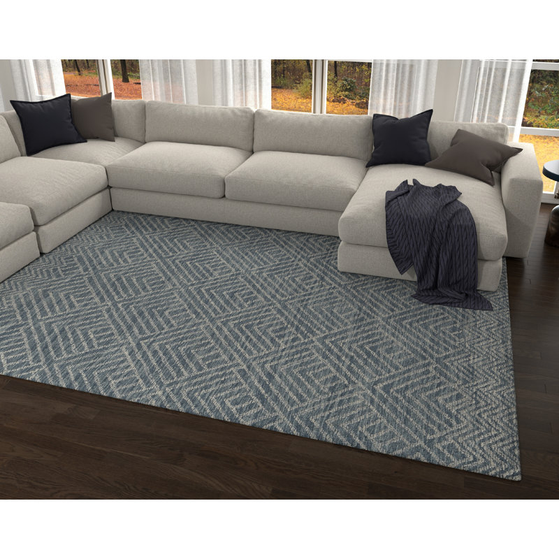 Tapis en denim touffeté à la main à motif géométrique Luisa, Rectangle 6 pi 6 po x 9 pi 6 po