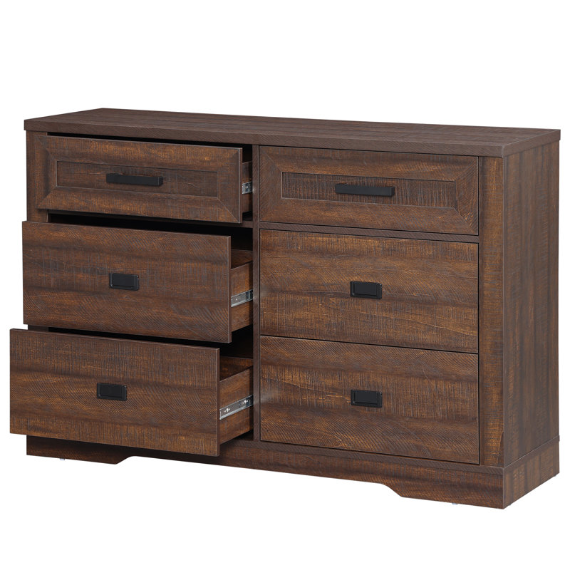 Laziza  Solid Wood Farmhouse Dresser For Bedroom With 6 Drawers, Brown