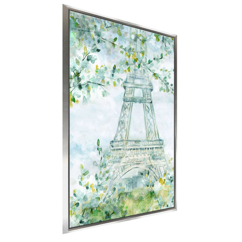 «Paris Blooming» par Carol Robinson - Peinture, L 21,5 po x H 33,5 po, Encadrement argenté