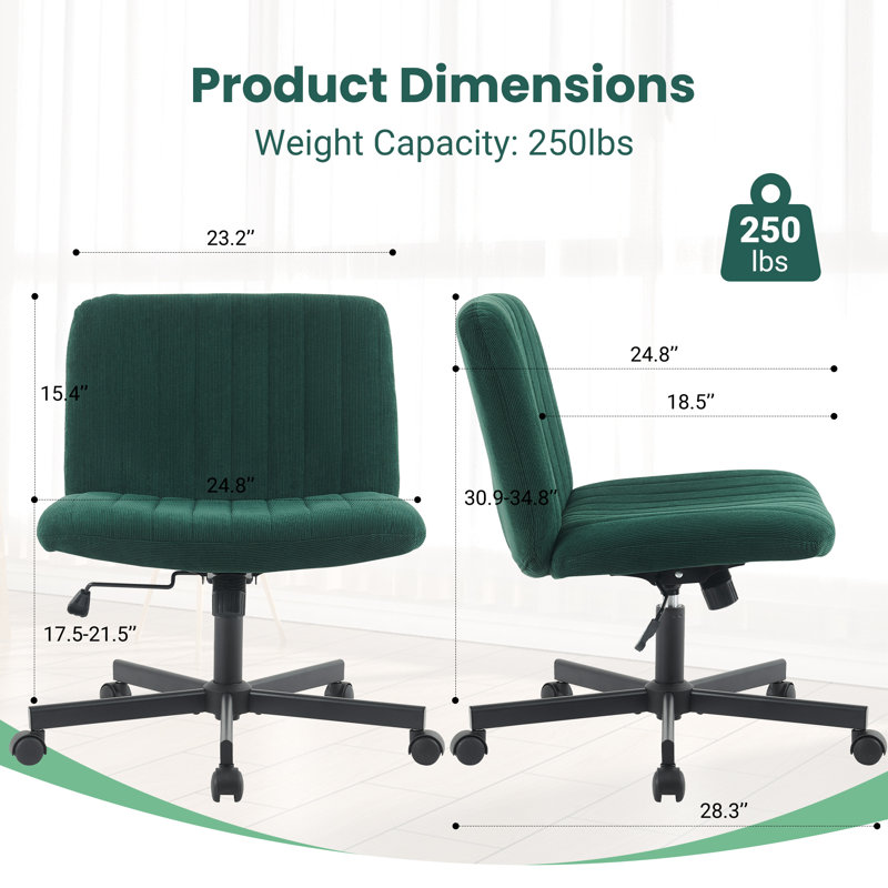 Criss-Cross Armless Office Chair With Wheels, Green