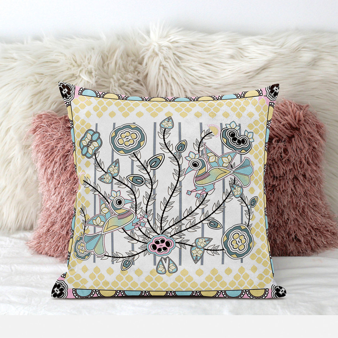 Pond Peacock Floral Square Cushion With Filling