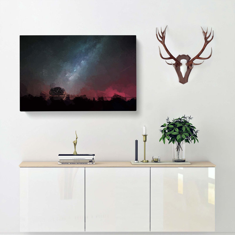 Stars Above A Lone Tree In Abstract - Wrapped Canvas, 30 x 20 Inch