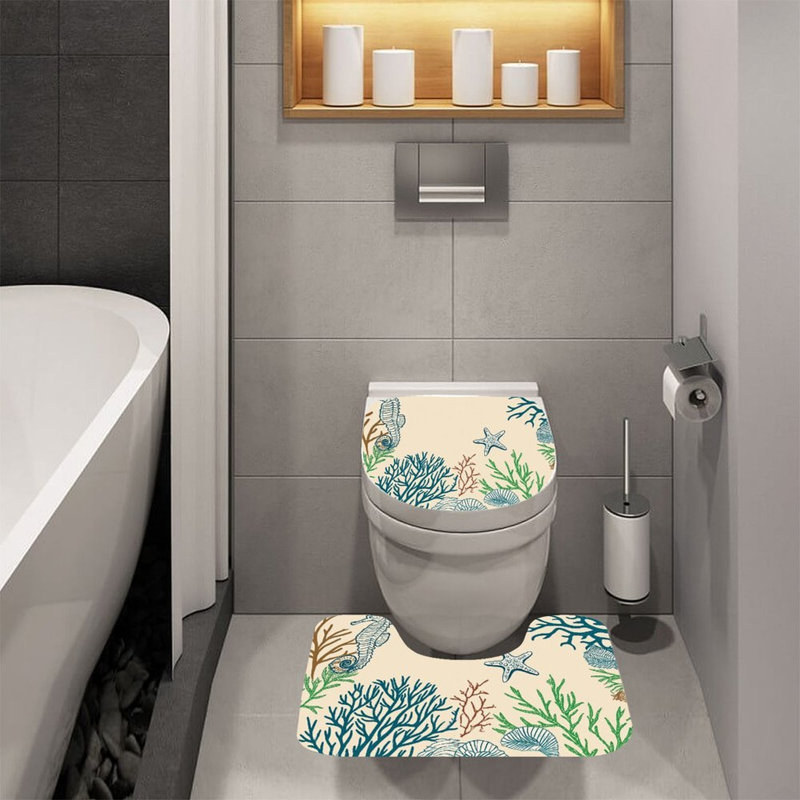 Tapis pour salle de bain Seahorse, Beige / bleu hippocampe corail