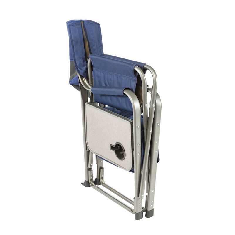 Chaise de réalisateur Kamp-Rite portable avec glacière, porte-gobelet et table d'appoint, Bleu marine / brun clair