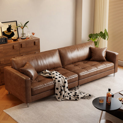 Brown Genuine Leather Modular Sofa cushion couch